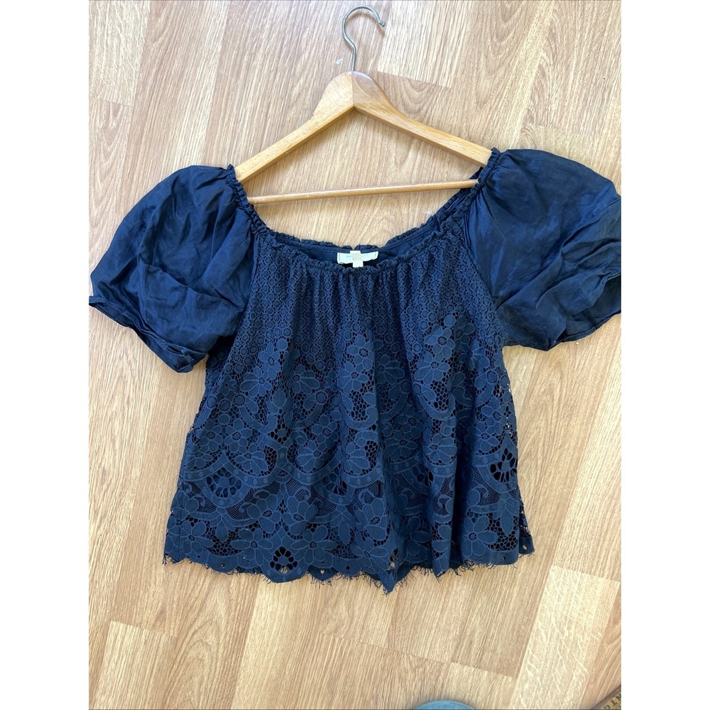 Anthropologie Moulinette Soeurs Womens Top Sz L Messina Lace Puff Sleeved Blouse